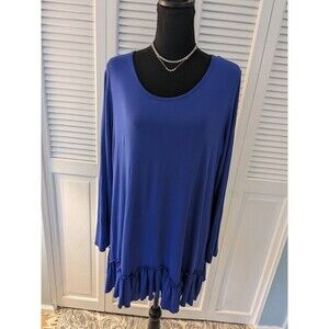 Urban CoCo Top Women's XL Blue Casual T-Shirt Solid Long Sleeve Tunic Ruffle Hem